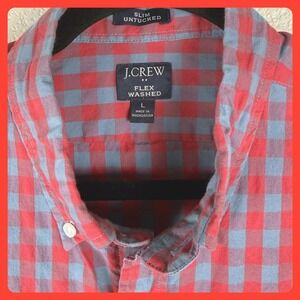 J Crew Mens L‎ Slim Untucked Flex Washed Gingham Button Down Shirt Red Blue